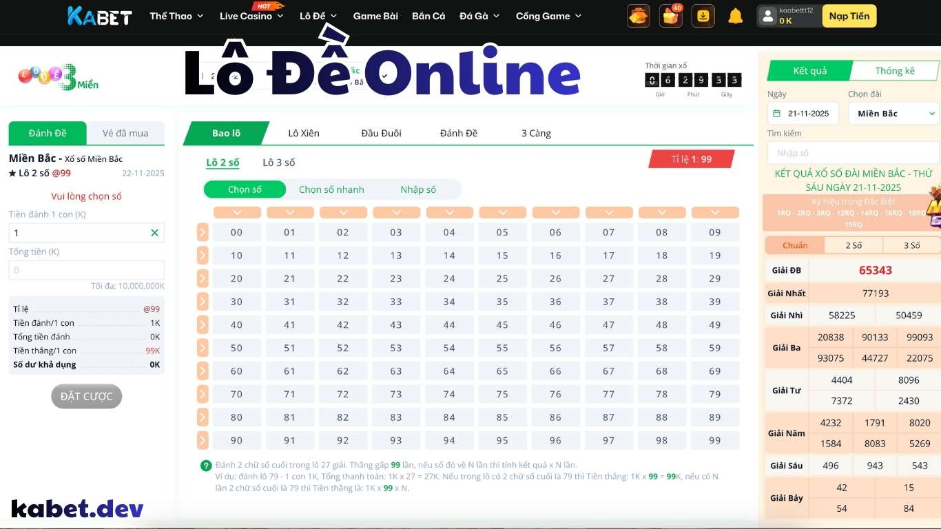 Tổng quan sảnh cược online lô đề Kabet 